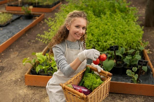 putting vegetables in a basket