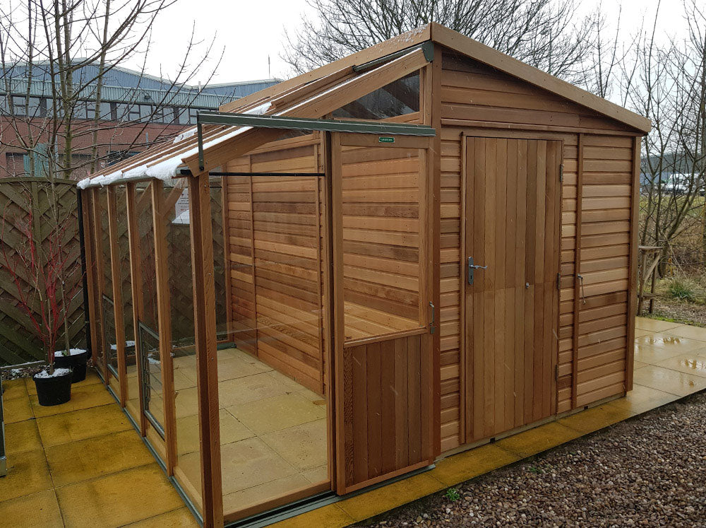 Alton Fusion Cedar Greenhouse Half workshop Half greenhouse.