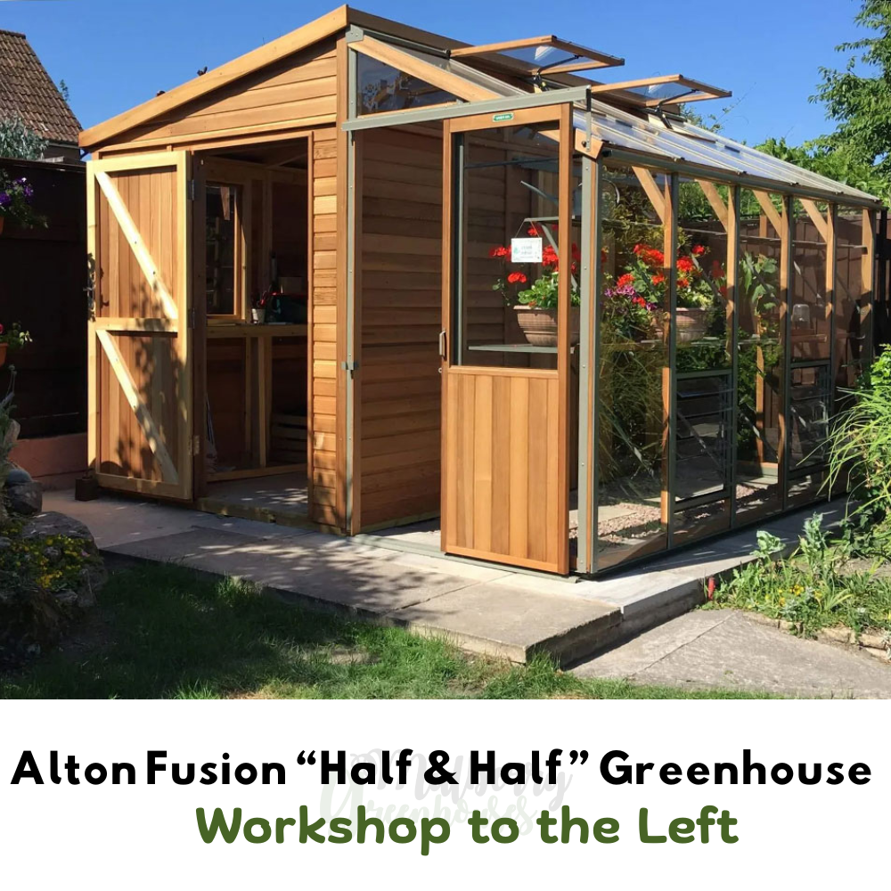 Alton Fusion Cedar Greenhouse Half workshop Half greenhouse.