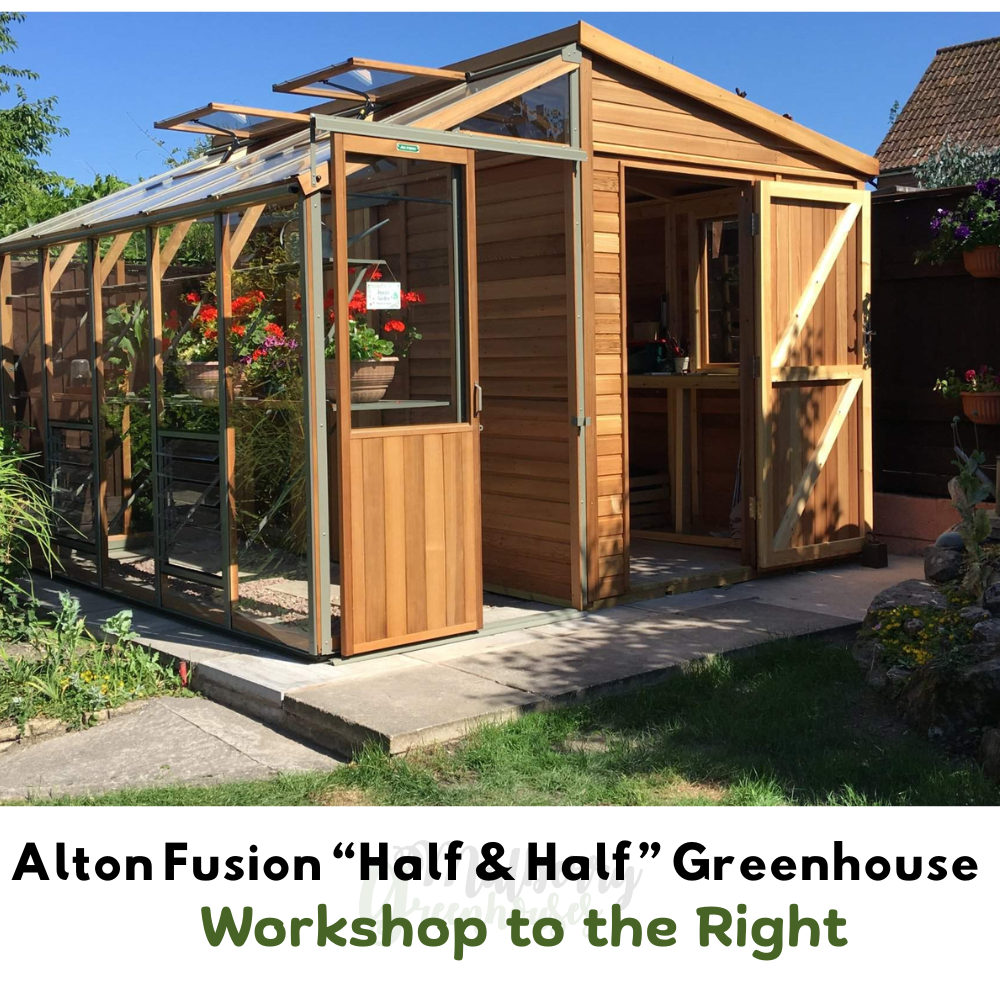 Alton Fusion Cedar Greenhouse Half workshop Half greenhouse.