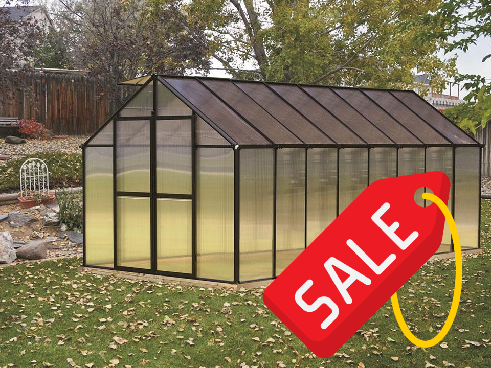 Smaller model shown – Riverstone Monticello greenhouse