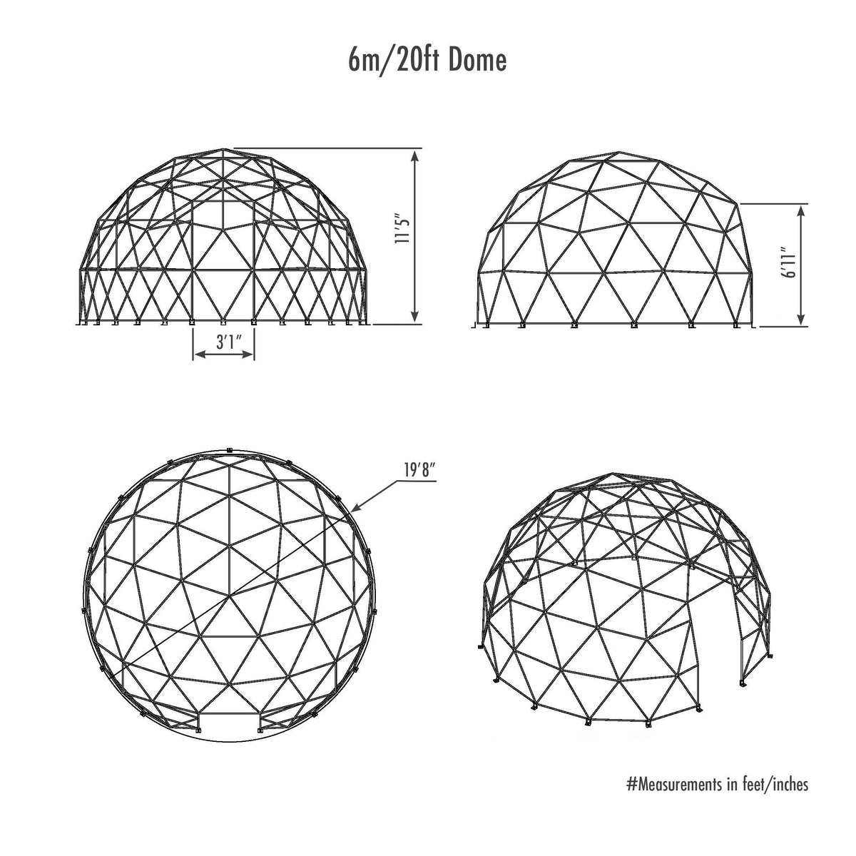 Lumen & Forge Geodesic Greenhouse Dome Kit - 20ft – dimensions diagram, photo 29 of 29