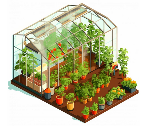 A pictorial illustration of a greenhouse in fall