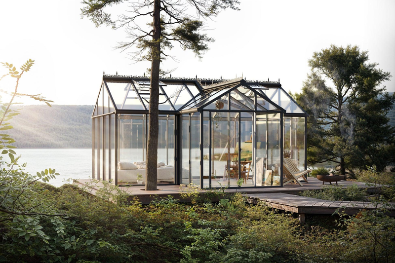 Light-diffusing glass on an Exaco greenhouse