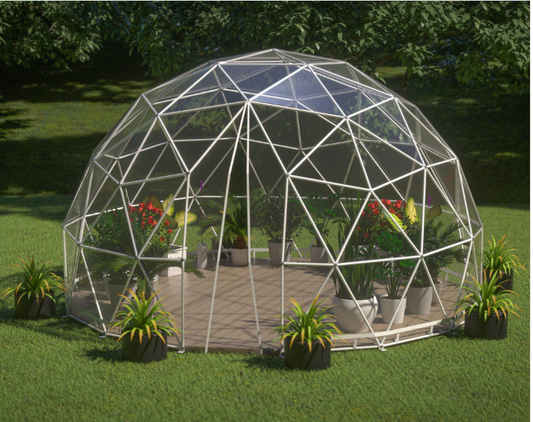a geodesic dome greenhouse by Lumen & Forge