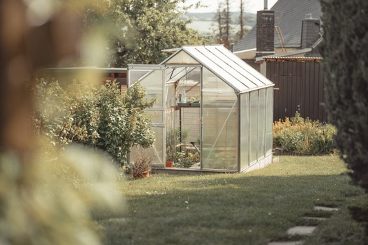  Small backyard greenhouse set on a prepared yard area, showing the importance of a level foundation and stable base