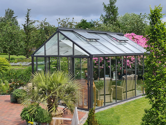  Hoklartherm Livingten 22mm dual-pane insulated glass greenhouse with anthracite aluminum frame and double sliding doors