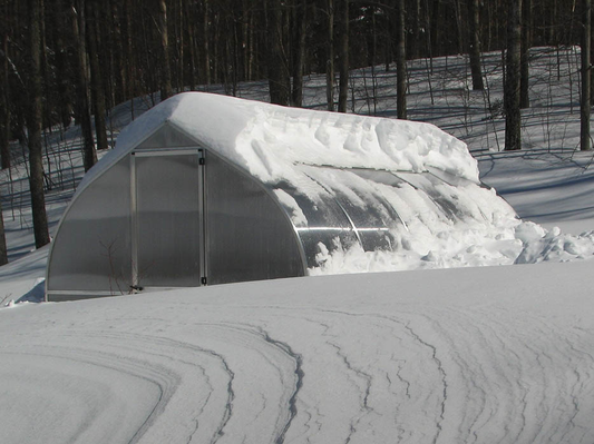 A Riga greenhouse bearing a hefty snow load