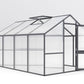 Nelke 4 Pro greenhouse on a white background showing the gable front, Dutch door and roof vent