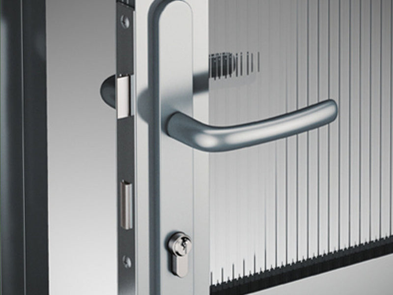 Close-up of the Nelke greenhouse door handle with key lock