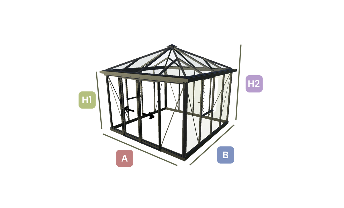 Janssens Pyramid 10' x 10' glass greenhouse (10' 2" x 10' 2") render