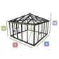 Janssens Pyramid 12' x 12' glass greenhouse (12' 7" x 12' 7") render