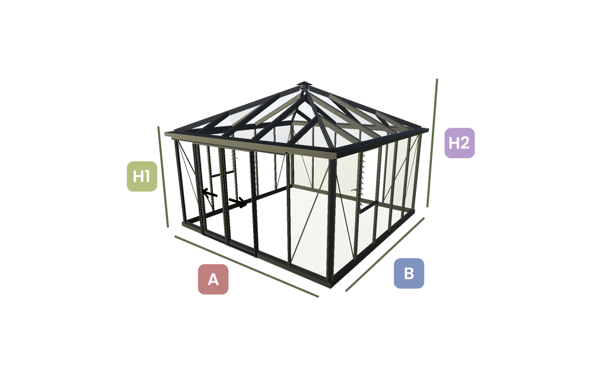 Janssens Pyramid 12' x 12' glass greenhouse (12' 7" x 12' 7") render