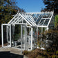 White Janssens EOS T-shaped Royal Antique Victorian glass greenhouse, front view