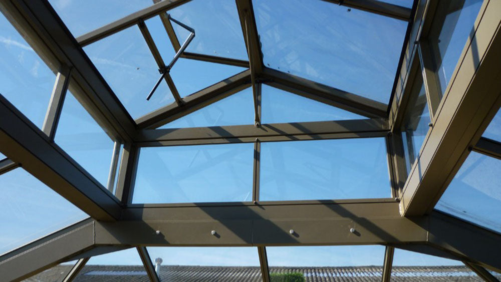 Looking up into the Cathedral Victorian Orangerie lantern roof from inside