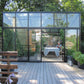 Smaller model shown – Exaco Janssens Modern M34 greenhouse with double sliding doors