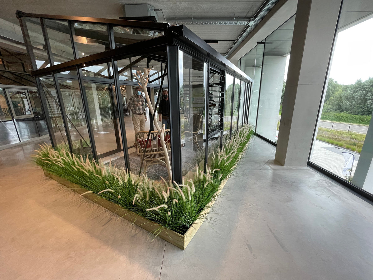 Larger model shown – Exaco Janssens Modern M34 greenhouse, rear view