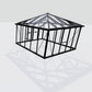 Janssens Pyramid 12x12 (12' 7" x 12' 7") glass greenhouse, raised corner view of the pyramid roof