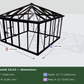 Janssens Pyramid 12x12 dimensions: 12' 7" x 12' 7" (3,836 mm), 6' 8" sidewalls, 9' 11" peak