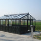 Larger model shown – black Retro Royal Victorian greenhouse on a gravel base
