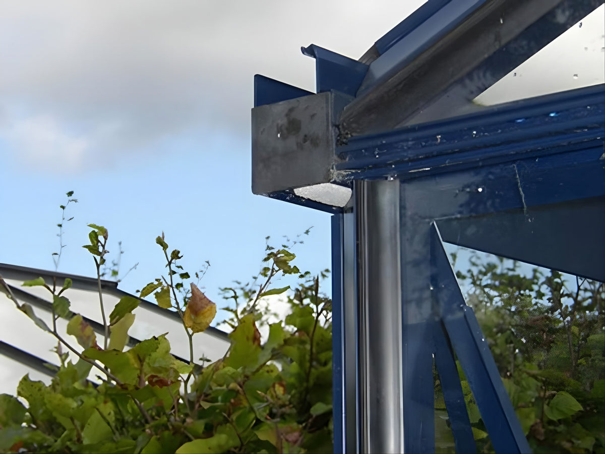 Close-up of the heavy rubber glazing seals on a Royal Victorian greenhouse