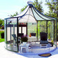 Dark-frame Rondo pavilion with pyramid roof on a pale stone terrace