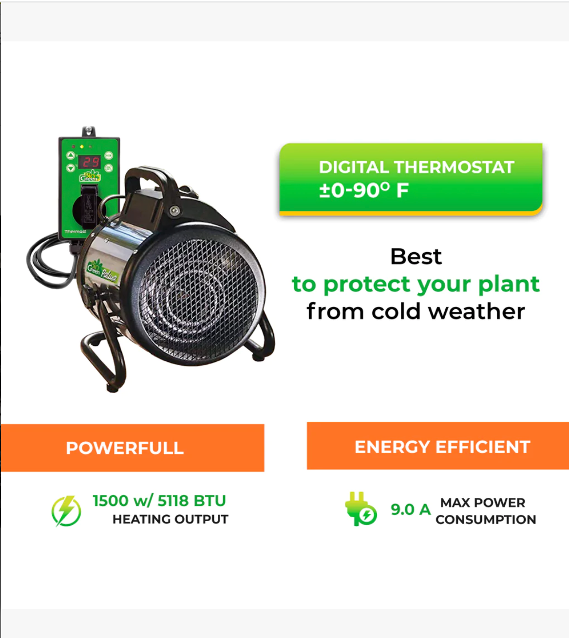 Bio Green Palma Greenhouse Heater 110V | Mulberry Greenhouses