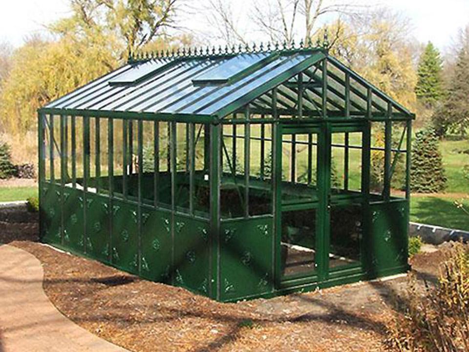 Green Retro Royal Victorian glass greenhouse exterior