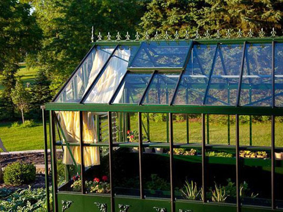 Green Retro Royal Victorian greenhouse in a garden
