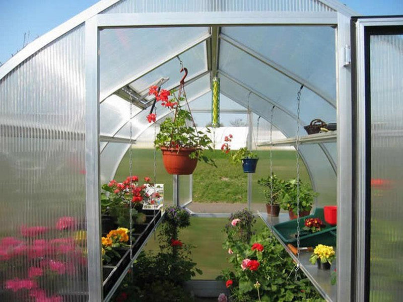 Hoklartherm Riga 4s polycarbonate greenhouse 8x14 ft – interior view