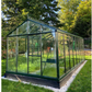 Side view of the Royal Victorian VI36 glass greenhouse on a lawn